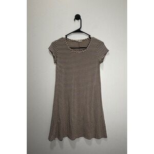 Forever Rose Tan Black Striped T-Shirt Mini Dress Womens Small Short Sleeve